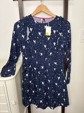 Brand new Biden Girls' Navy Blue Unicorn Print Long-Sleeve jersey Dress kids